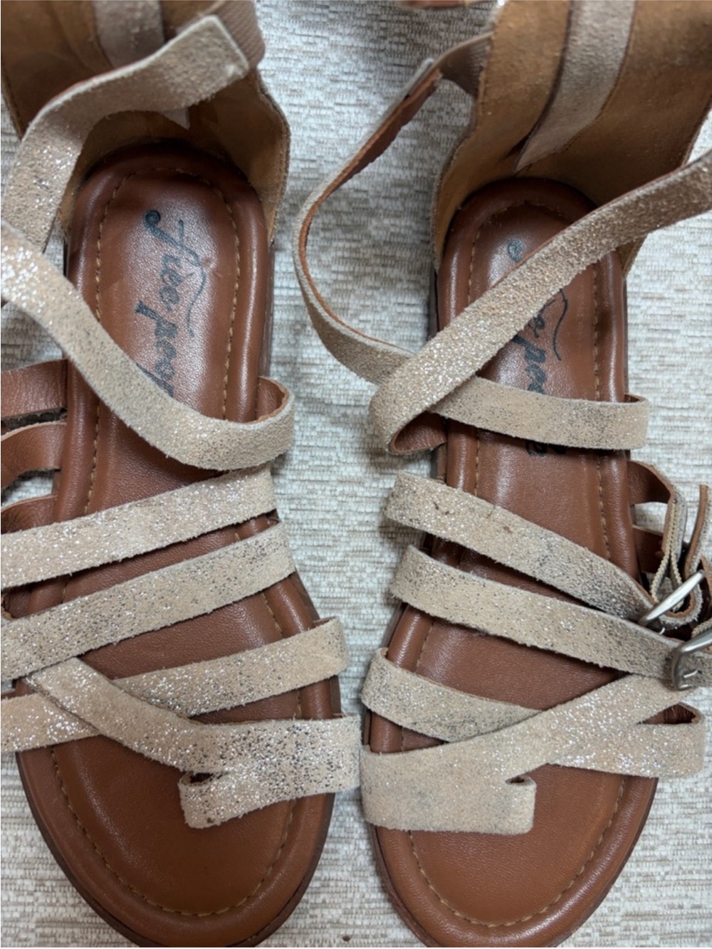 Free People Glittery Metallic Gold Gladiator Sandals - Picture 9 of 9